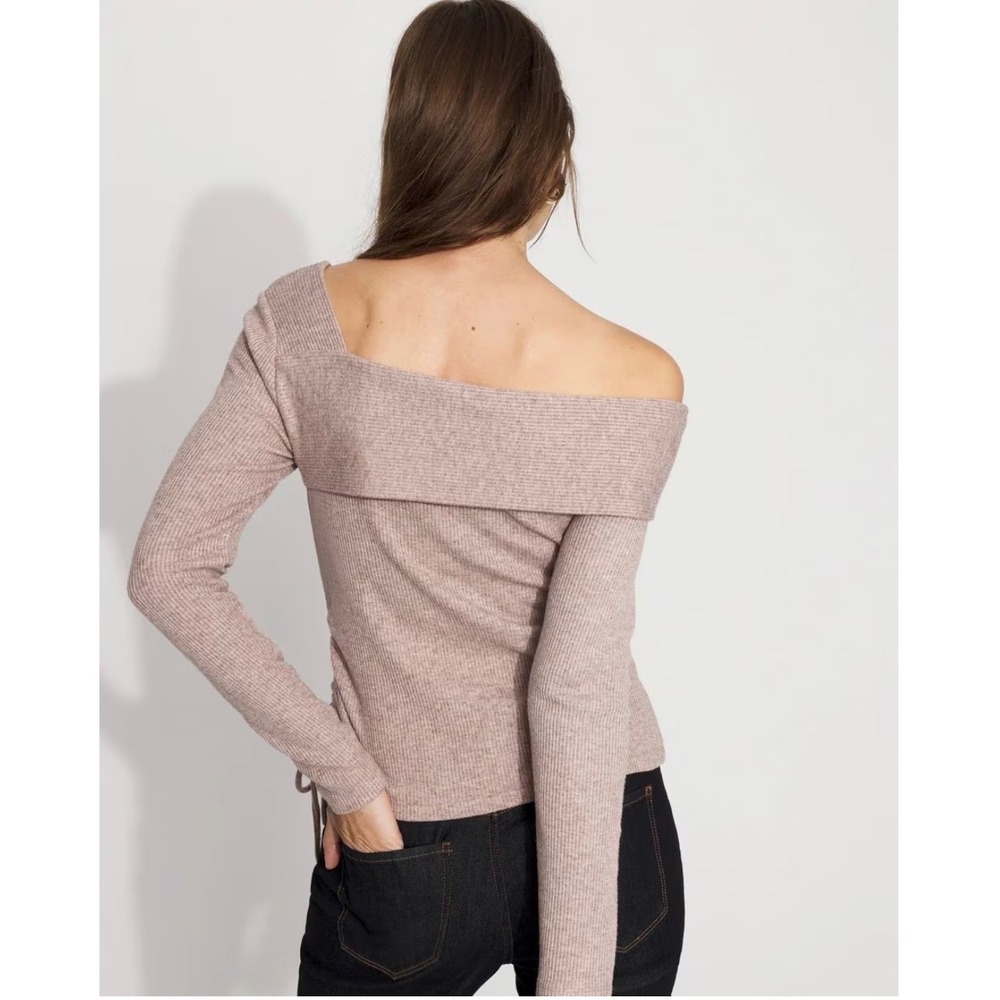 NWT White House Black Market Asymmetrical Rib Knit Top XS Heathered London Fog